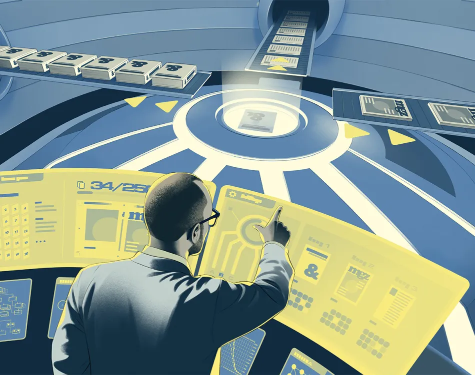 Illustration: editor working with Fabasoft Xpublisher on structured content production